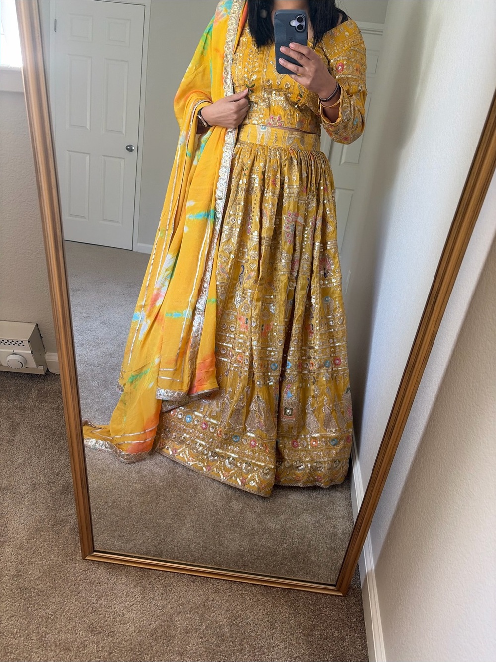 Elegant Mustard Yellow Embroidered Lehenga